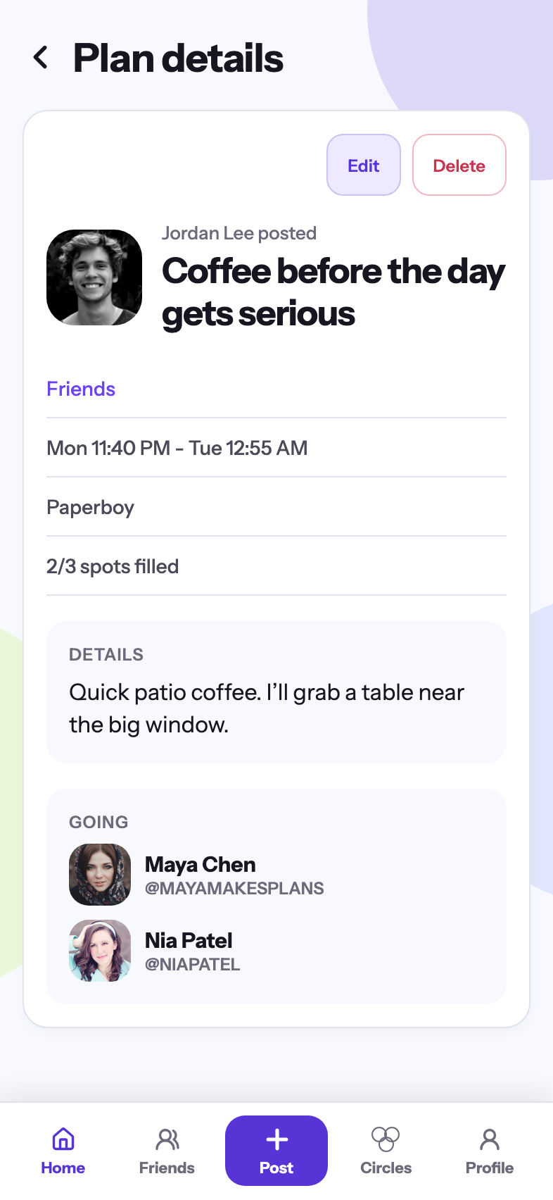 SideQuest plan details and attendee list